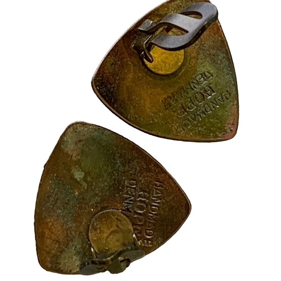 Vintage Copper Enamel Earrings Handmade Hope Denmark - Picture 4 of 5